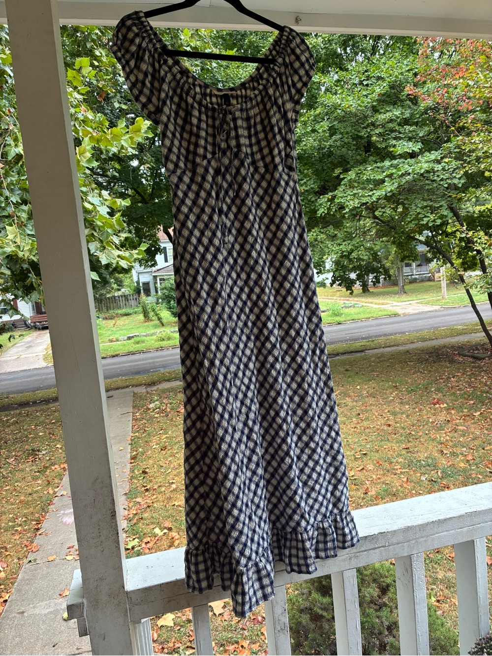 Universal Thread Blue and White Gingham Off-Shoulder Maxi Dress